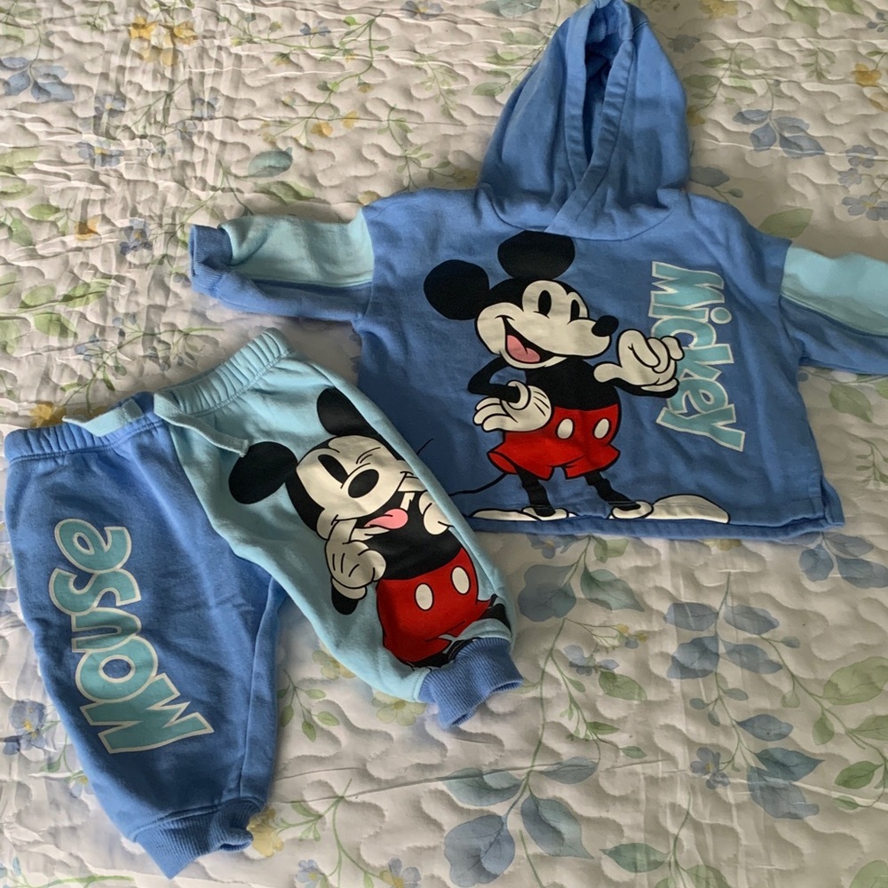 Disney Light Blue & Red Mickey Hoodie and Jogger Set 6M